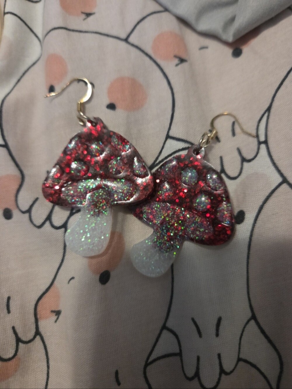 Glitter Red and White Mushroom Drop Earrings